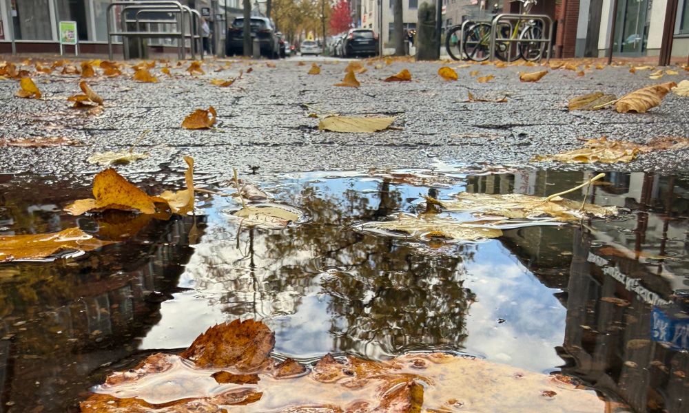Eine Pfütze auf der Großen Straße