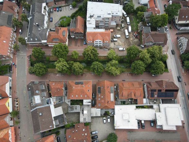 Stadtstreek aus der Vogelperspektive